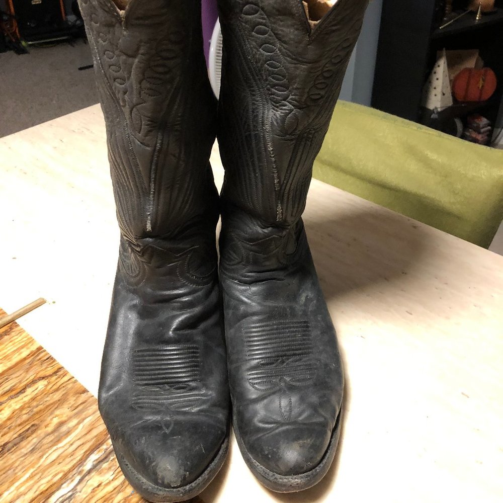 Mens Tony Lama Cowboy Boots Black Buckskin Size 11D Vintage Soft Comfortable !!!